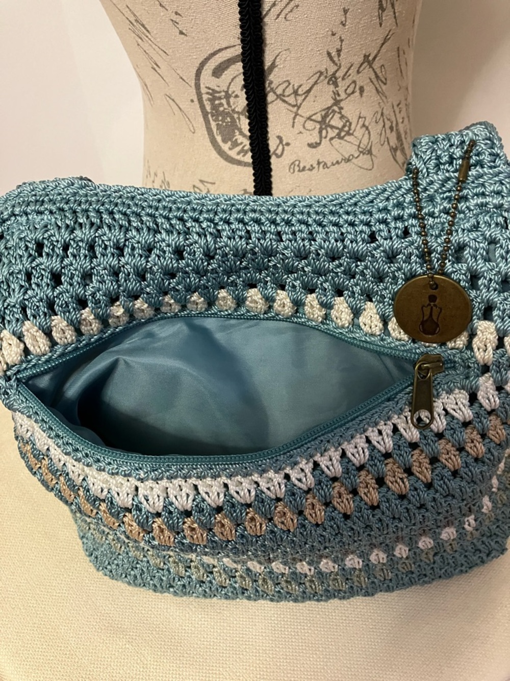 The Sak Classic Crochet Hobo Shoulder Tote Aqua Multi Stripe - Picture 4 of 8